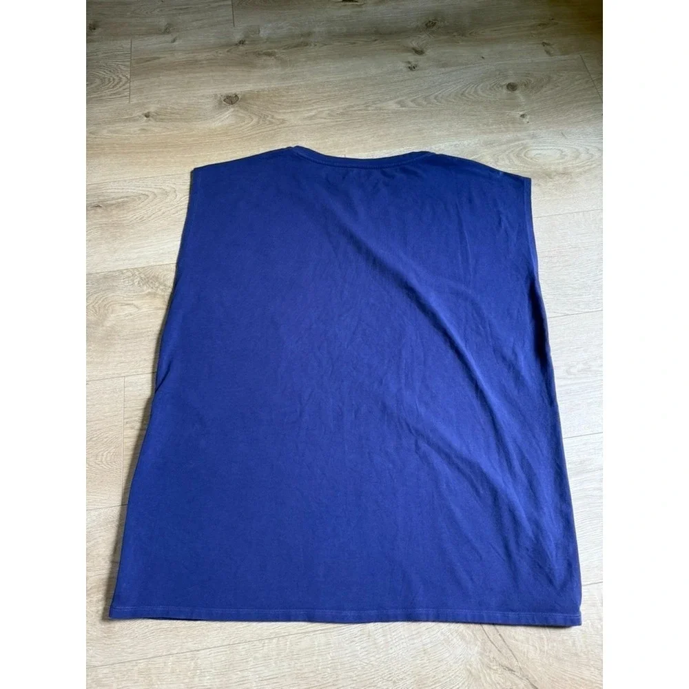 EUC Eileen Fisher short sleeve‎ organic tunic blue stretch side zippers size L